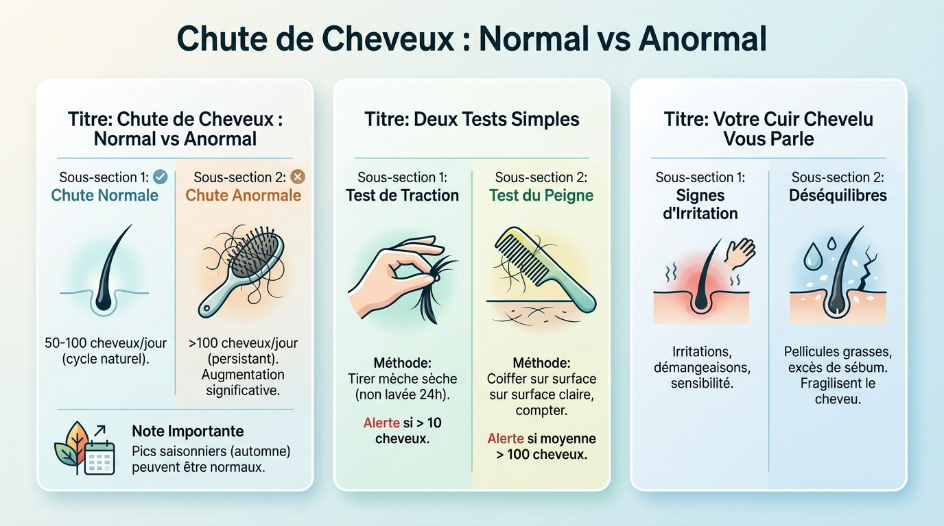 Schéma comparatif entre une chute de cheveux normale et une perte de densité anormale chez l'homme