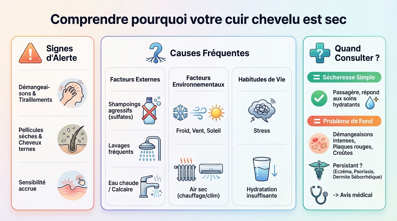 Homme examinant son cuir chevelu sec et irrité face au miroir