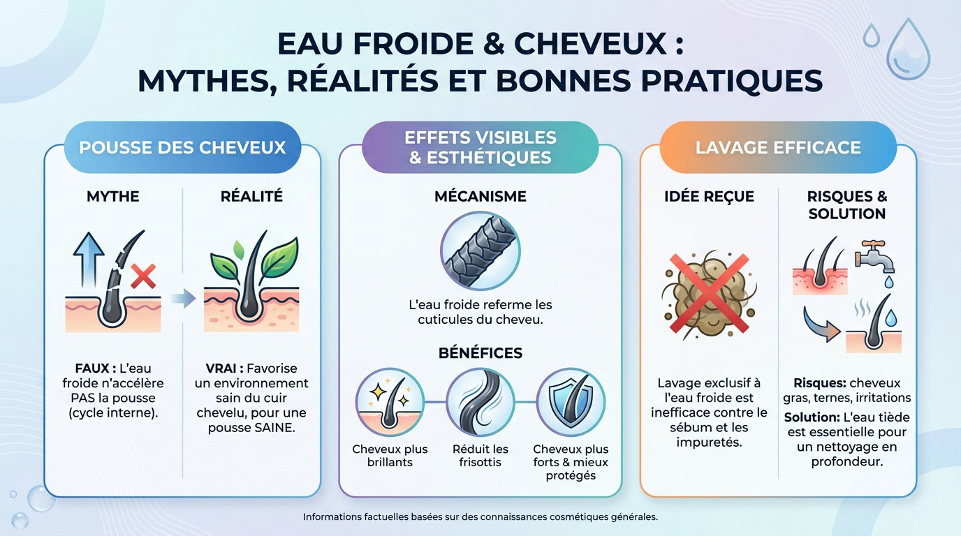 Homme se rinçant les cheveux à l'eau froide pour stimuler le cuir chevelu