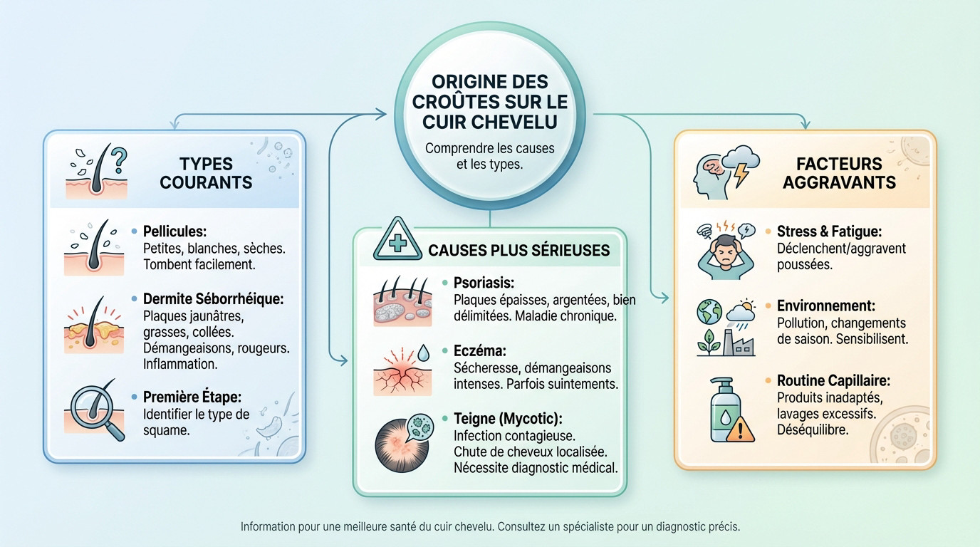 Homme examinant son cuir chevelu pour identifier l'origine des croûtes et pellicules