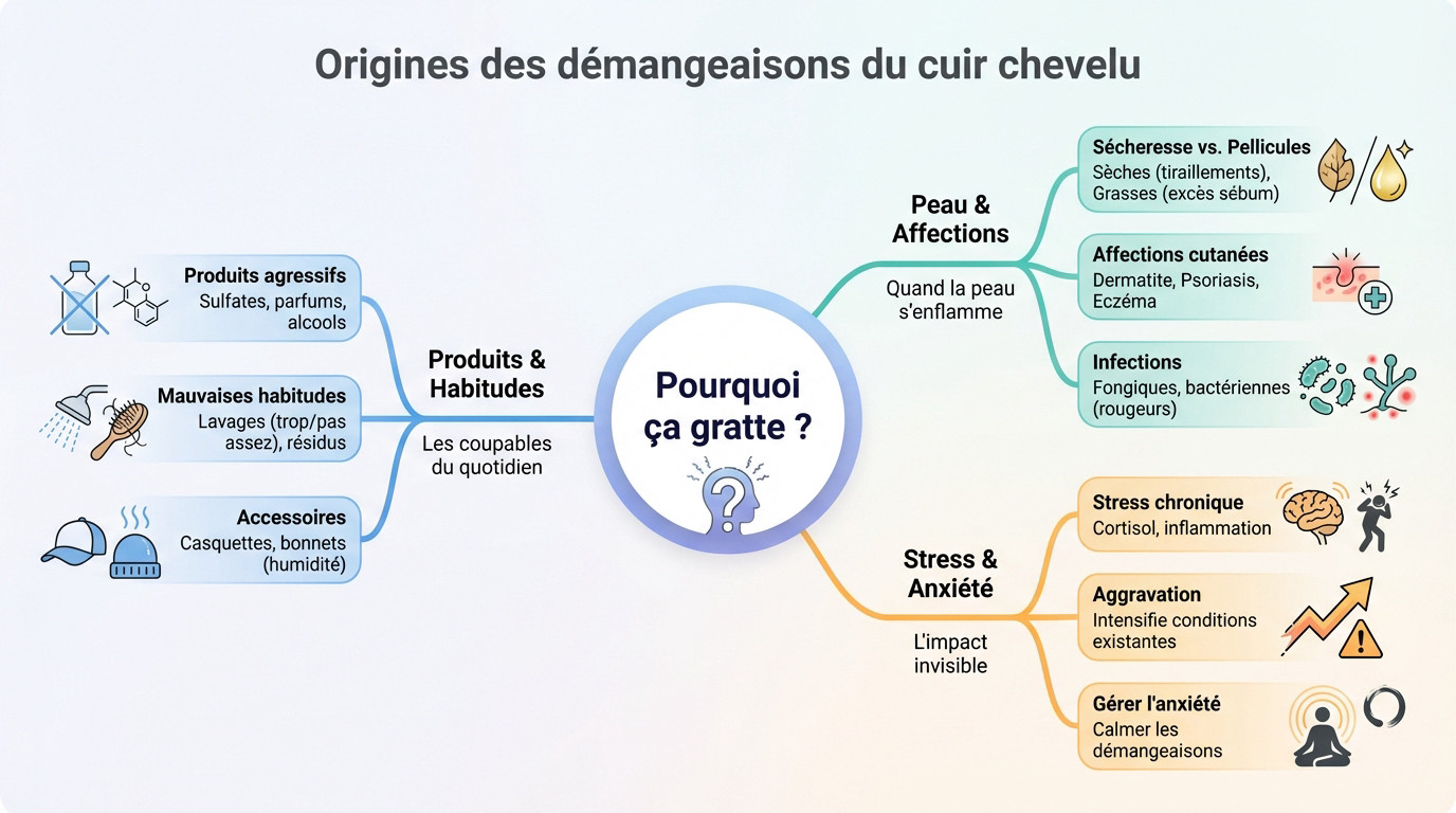 Homme se grattant la tête à cause de démangeaisons du cuir chevelu